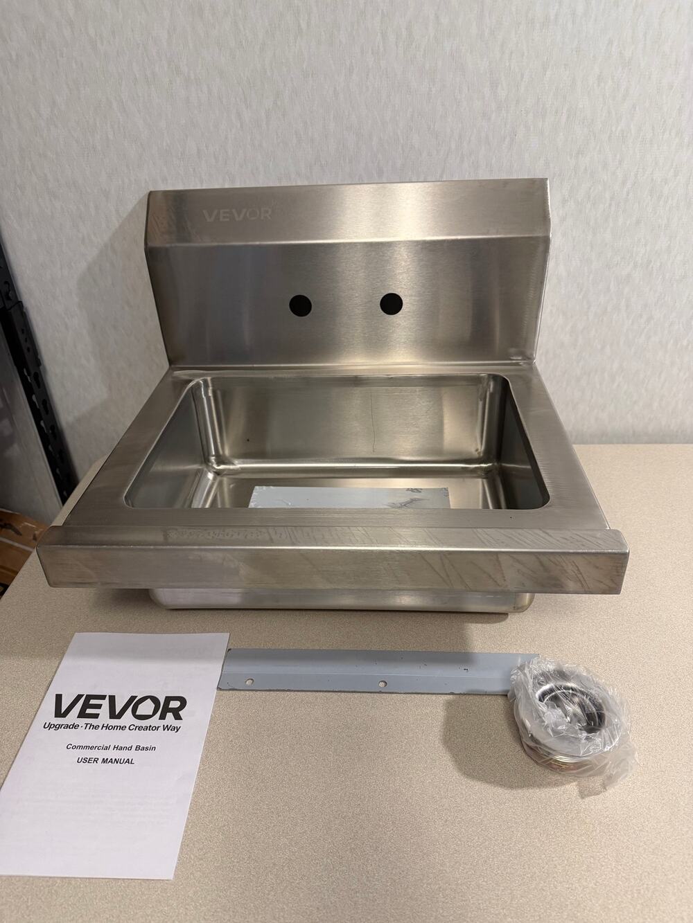 VEVOR Commercial Hand Wash Sink Wall Mount Stainless Steel Basin Backsplash